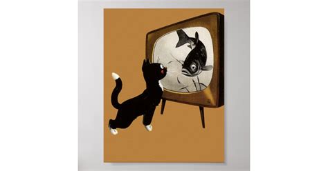 Cute Cat Watching Tv Vintage Poster Zazzle