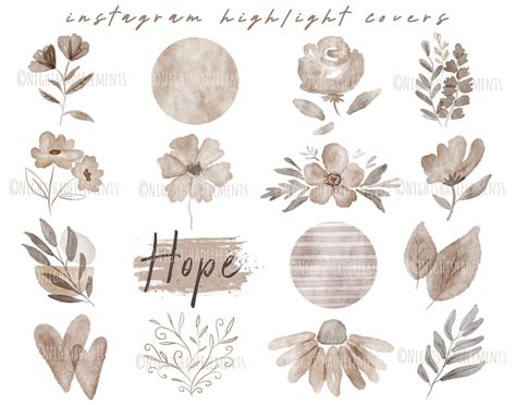 Boho Instagram Highlight Covers 17 Brown Icons Floral Neutral Etsy In