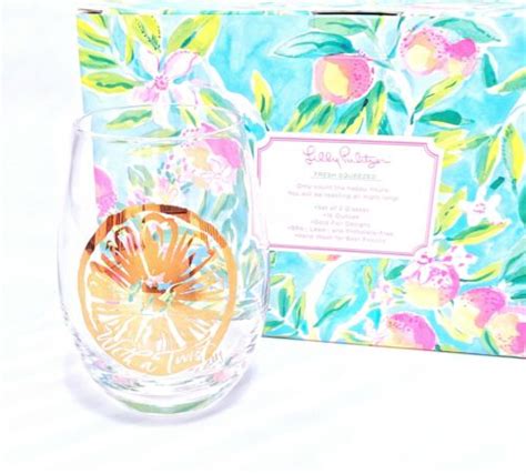 Lilly Pulitzer Set Of 2 Wine Glasses Fresh Squeezed Ebay