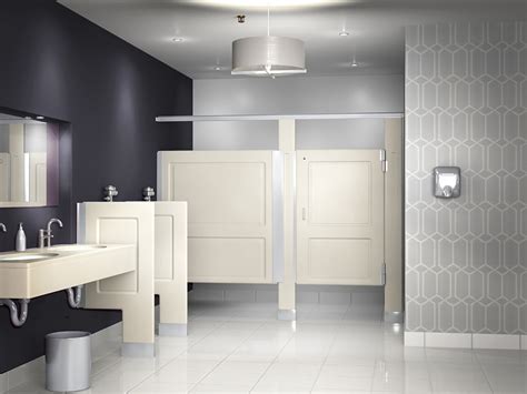 Commercial bathroom partitions come in stainless steel, plastic laminates, steel with a baked enamel or powder coat paint finish, and phenolic core laminate. Toilet Partition - BORNQUIST - SANDBERG - NOVATRONICS
