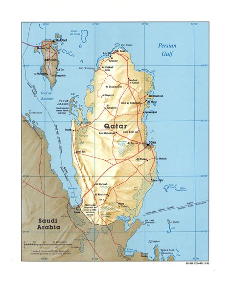 Large Detailed Political Map Of Qatar With Relief Roads And Cities