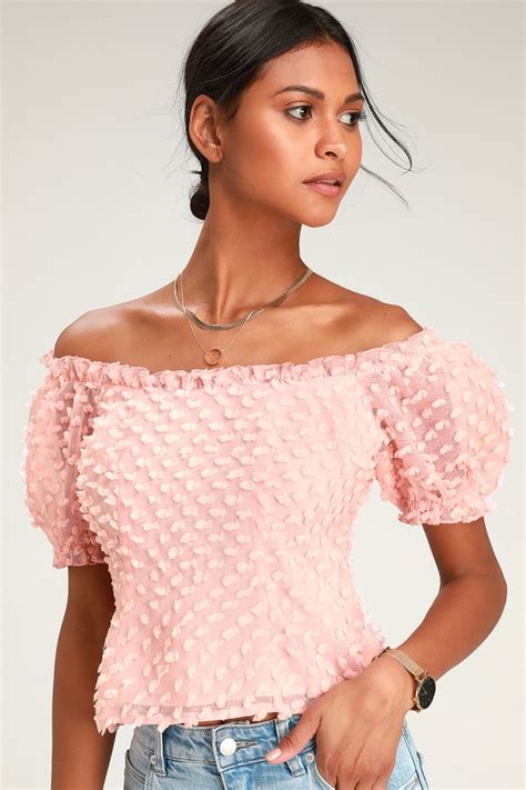 Chic Blush Pink Top Textured Top Off The Shoulder Top Top Lulus