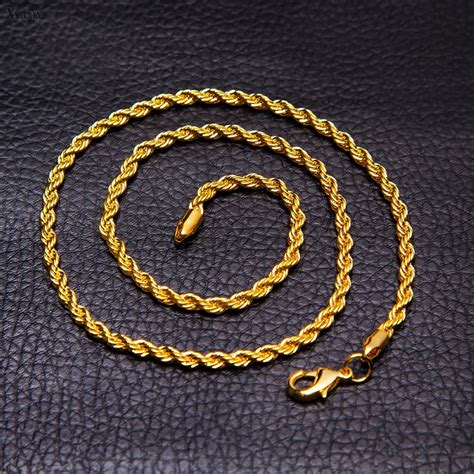 Unisex Mens Womens 18k Gold Plated Twisted Rope Chain Necklace Jewelry