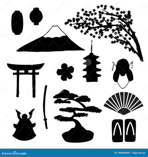 Vector Set Of Traditional Japanese Simbols Silhouettes Cartoondealer