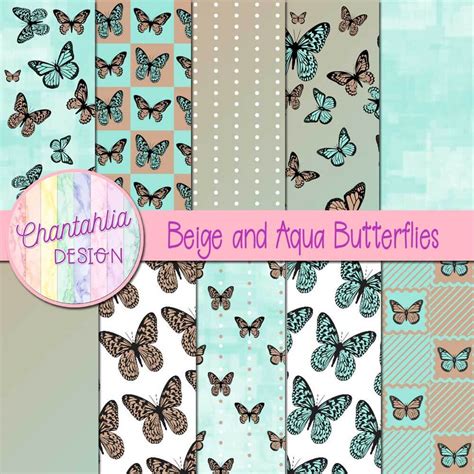 Free Beige And Aqua Digital Papers With Butterfly Designs