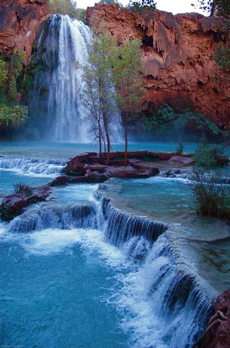 The Waterfalls Of Havasupai Indian Reservation Within Grand Canyon