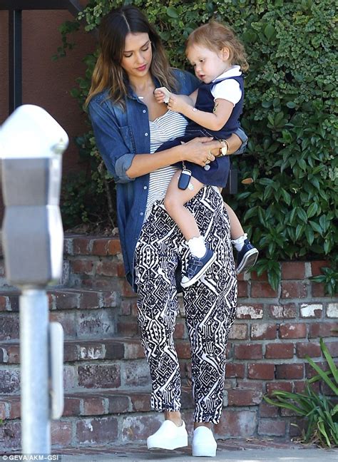 Jessica Alba And Daughter Haven Coordinate In Blue And White Garments In La Daily Mail Online