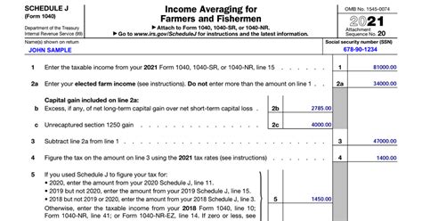 Irs Form 1040 Schedule J 2021 Income Averaging For Farmers And