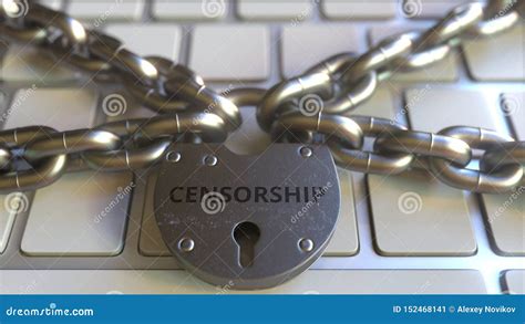 Chains and Lock with CENSORSHIP Text on the Computer Keyboard