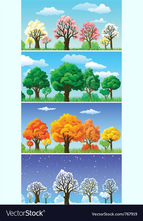 Four Seasons Trees And Landscape Banners Vector Image