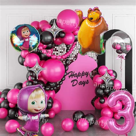 106pcsset Masha And The Bear Theme Birthday Party Decoration Balloon Garland Arch Kit Pink