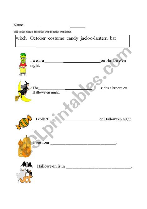 English Worksheets Hallowe´en Fill In The Blanks
