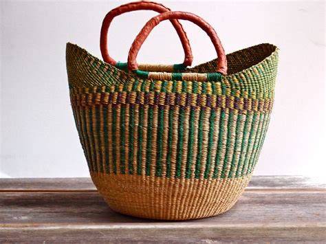 Market Basket Woven Market Basket W Leather Handles
