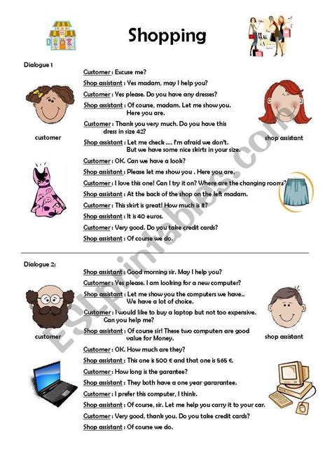 Shopping Dialogues Esl Worksheet By Aline English Vocabulary Words Learning English