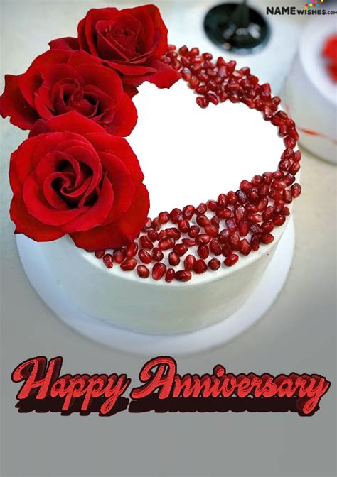 Happy Anniversary Red Pomegranate Cake With Name And Photo In 2023