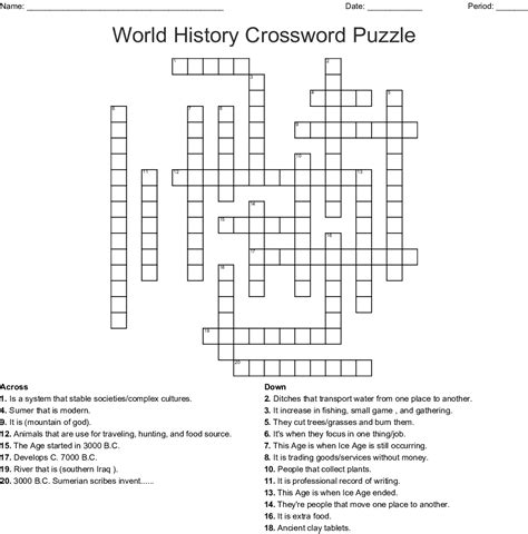 History Crossword Puzzles Printable Printable World Holiday