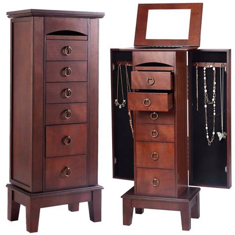 Goplus Wood Jewelry Cabinet Armoire Storage Box Chest Stand Chain