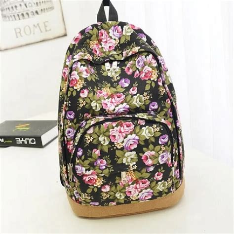2016 New Arrival Floral Printed Canvas Backpack Fashion Girls School