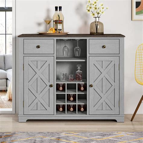 Festivo Gray Wood Bar Cabinet With Brushed Nickel Knobs Fwc20101 The