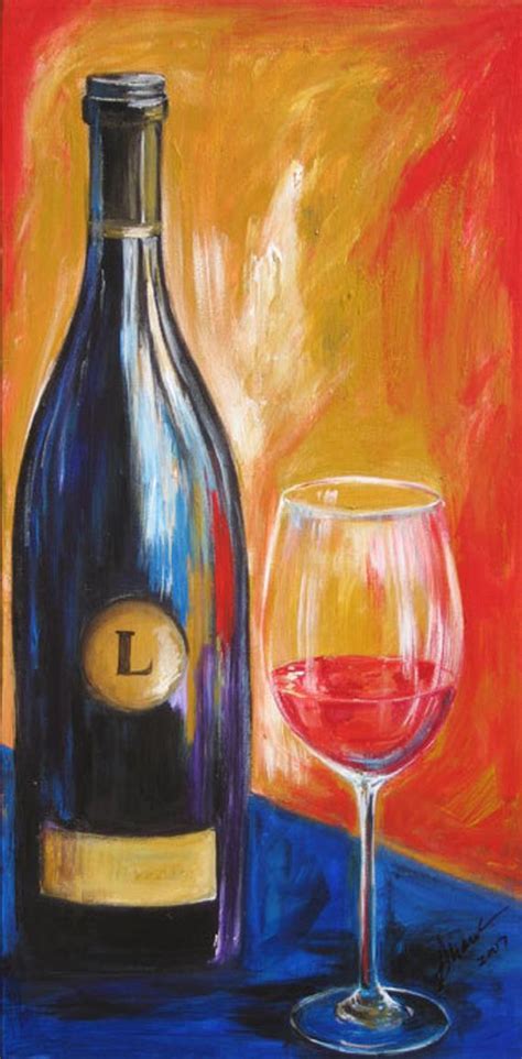 Wine Painting Wine Bottle And Wine Glass Art Limited