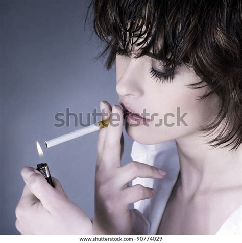 Beautiful Woman Smoking Cigarette Stock Photo Edit Now 90774029