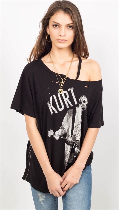 Trunk Ltd Womens Kurt Cobain Destroyed Distressed T Shirt Black