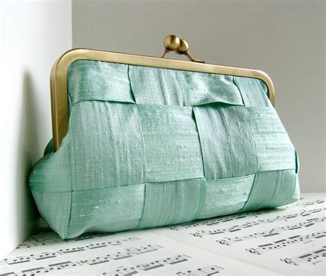 Mint Green Silk Clutch Purse Woven Clutch Bag Spring By Toriska