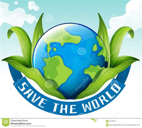 Save The World Theme With Earth And Leaves Stock Vector