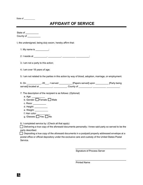 Free Affidavit Of Service Proof Of Services Form