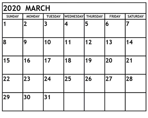 Blank Calendar March 2020 Editable Printable Pdf Wishes Images
