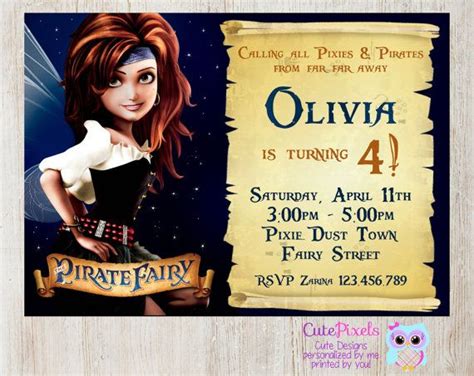 Pirate Fairy Invitation Pirate Fairy Birthday Pirate Fairy Party