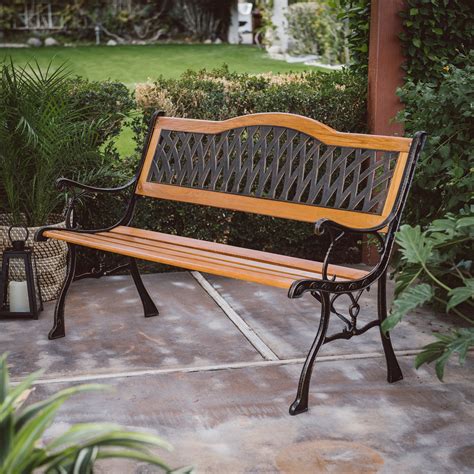Coral Coast Fara Wood And Metal 50 In Curved Back Garden Bench Patio Benches Seating Garden