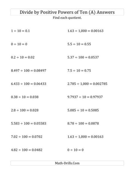 Dividing Decimals By Positive Powers Of Ten Standard Form A