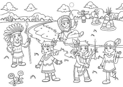 Coloriage à Imprimer Tribu Indienne Et Campement