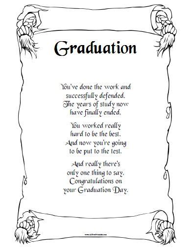 Graduation Day Poem Free Printable Graduation Day Graduation Card