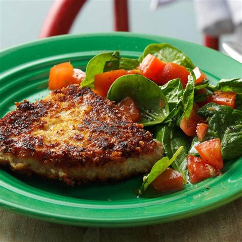 Parmesan Pork Chops With Spinach Salad Recipe Taste Of Home