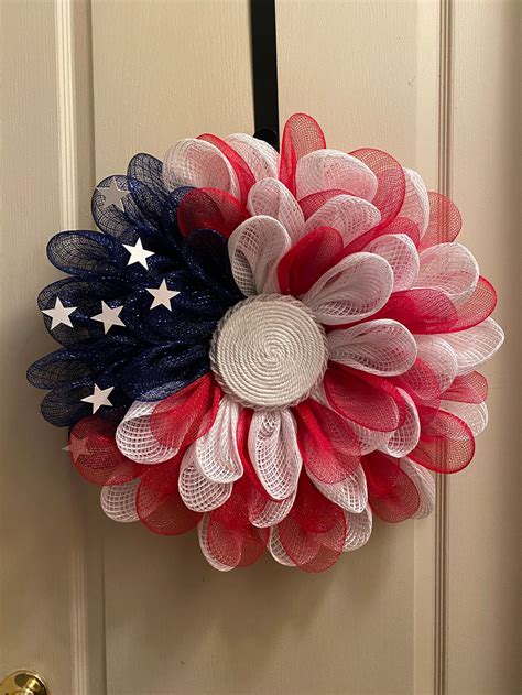 Patriotic Flower Wreath American Wreath Etsy