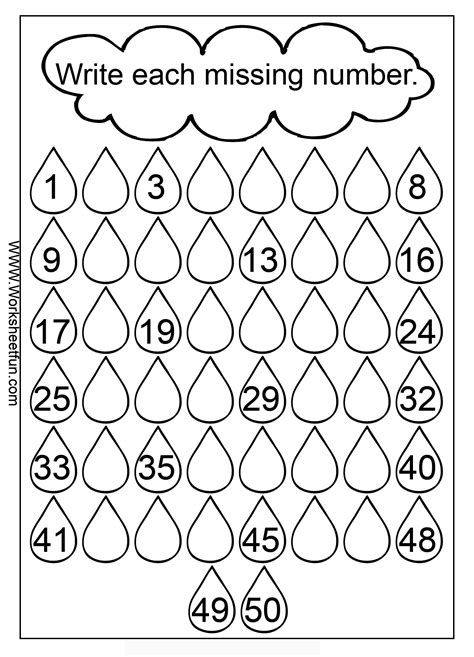 The Missing Number Worksheet For Numbers 1 10 With Raindrops And Clouds