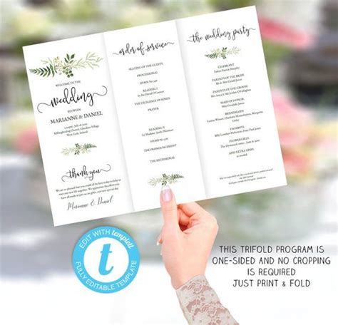 Printable Tri Fold Wedding Program Template Order Of Service Wedding