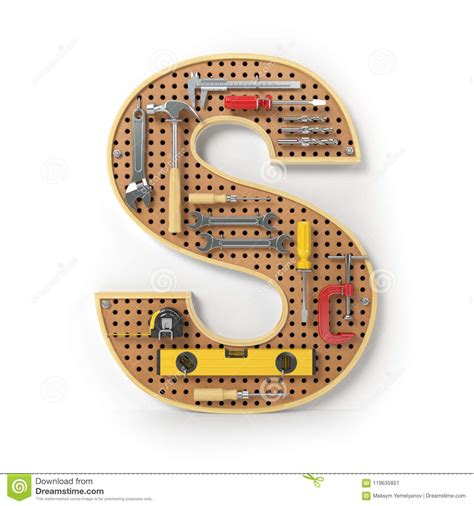 Letter S Alphabet From The Tools On The Metal Pegboard Isolated Stock