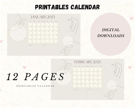 Printable Calendars 2023 Aesthetic Calendar 2023minimalist Etsy Canada