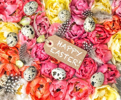 Premium Photo Easter Decoration With Spring Tulip Flowers And Eggs