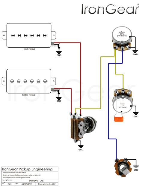 Wiring Diagram 2 Humbuckers 1 Volume 1 Tone 3 Way Switch