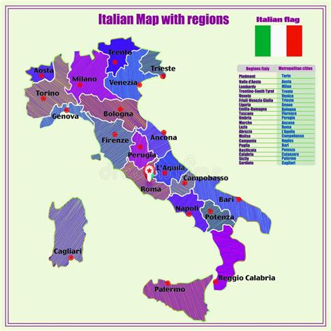 Mapa De Italia Con Regiones Italianas Stock De Ilustración