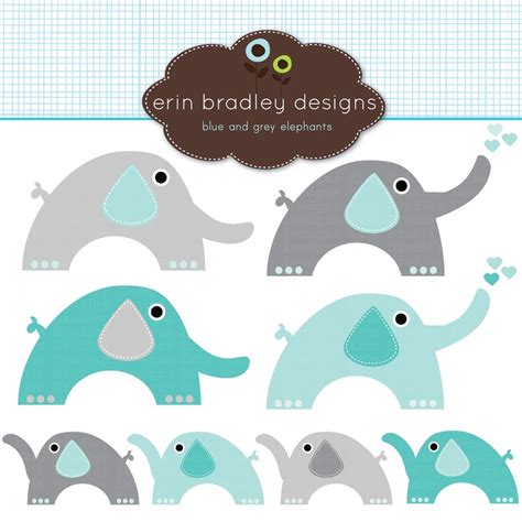 Blue And Gray Elephants Clipart Baby Clipart Animal Clip Art Etsy