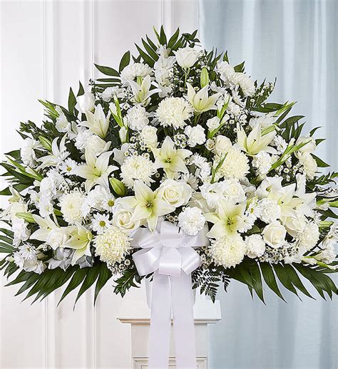 Heartfelt Sympathies White Funeral Standing Basket 1800flowers