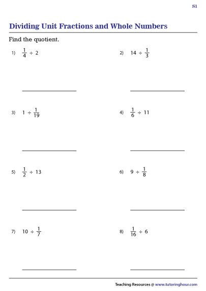 Divide Whole Numbers By Unit Fractions Worksheet