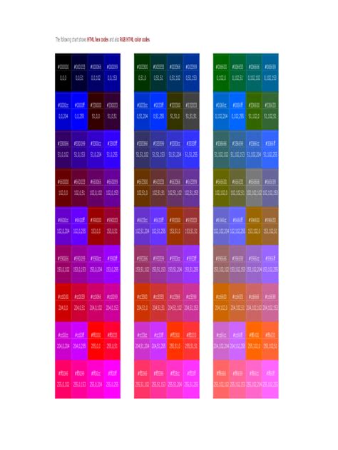 html color code chart template   templates