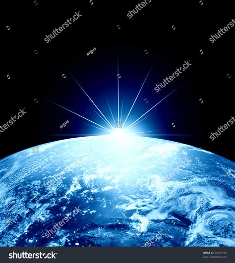 Earth As Seen From Outer Space With Sunrise Stock Photo 24597799