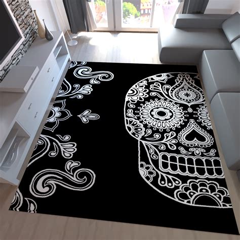 I.pinimg.com |klick hier um mehr zu erfahren! Moderner Teppich Schwarz Weiß Kunstvoll Design Totenkopf ...